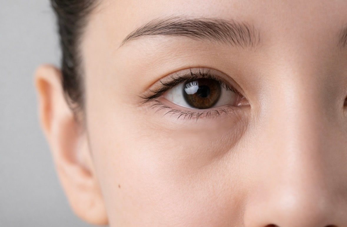 ภาพแสดงร่องลึกใต้ตา หรือ tear trough ที่ทำให้เกิดเงาคล้ำใต้ตาและใบหน้าดูโทรม