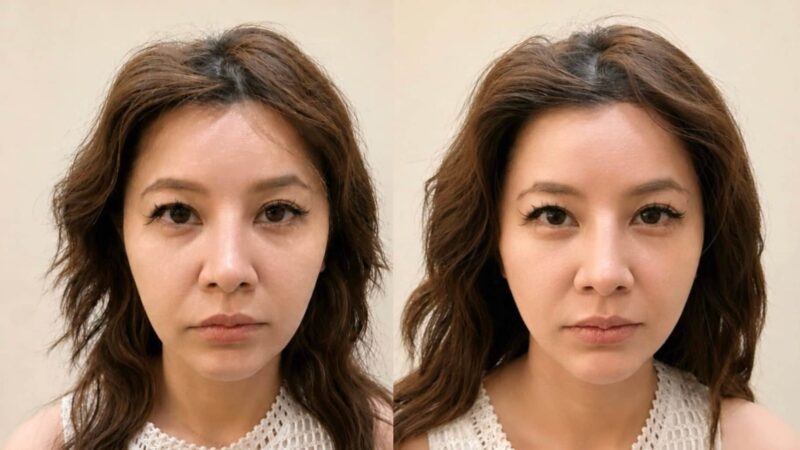 ภาพเปรียบเทียบก่อนและหลังทำโปรแกรม Ellansé ในผู้รับบริการจริงของ DoctorTon Clinic มุมหน้าตรง